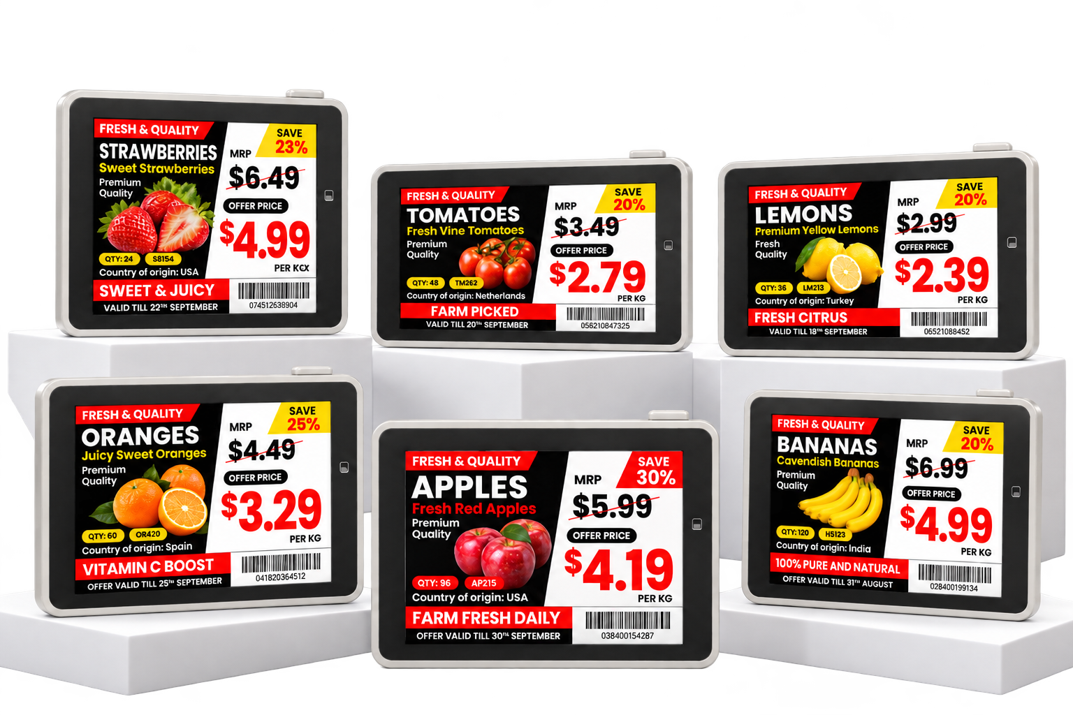 ThingsX 4-Color Electronic Shelf Labels Lineup (1.54, 2.13, 2.66, 4.2, 7.5, and 10 Inch Displays)